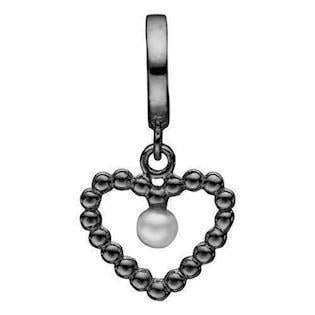 Christina Bubbly Pearl Love Sort rhodineret bobbel hjerte med lille perle, model 610-B59 købes hos Guldsmykket.dk her